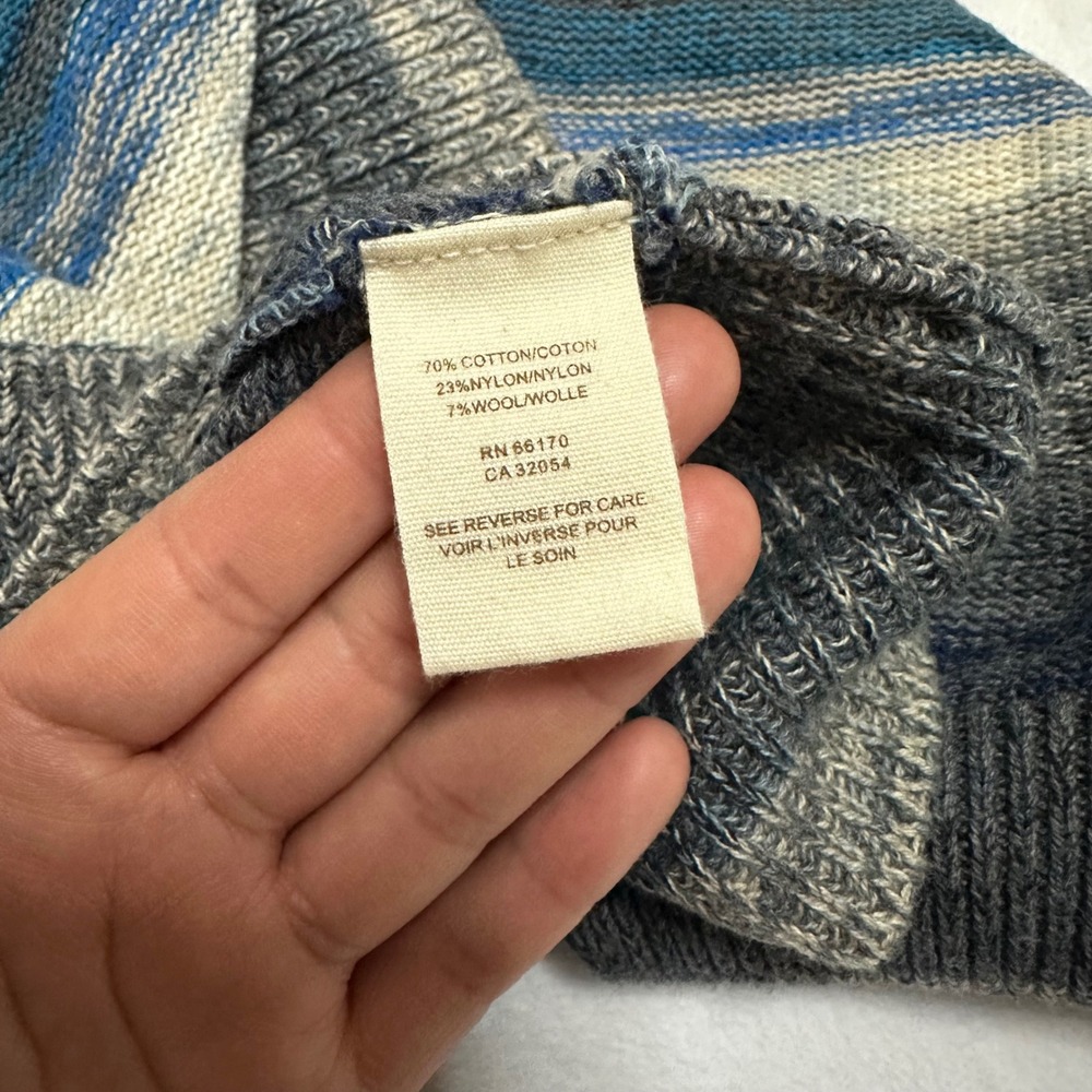 Free People Gray and Blue Stripe V Neck Off Shoulder Sweater‎ Knit Size S - Picture 8 of 9
